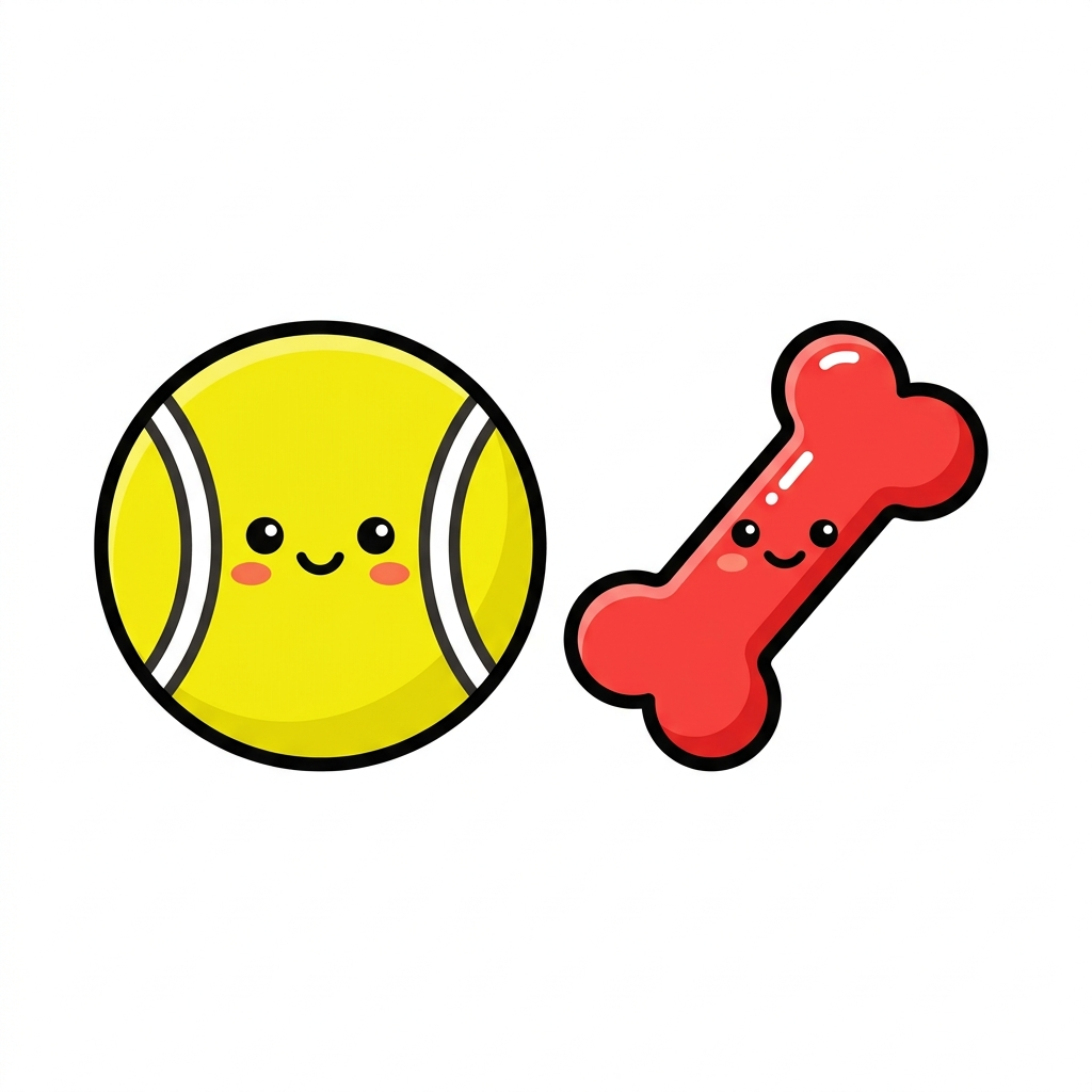 Free dog toys icon showing a tennis ball and bone