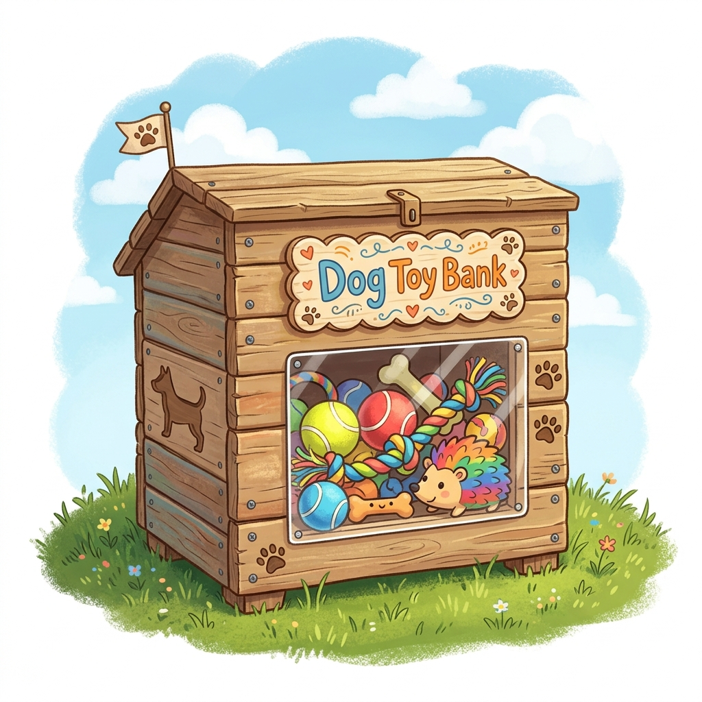 Illustration of a weatherproof wooden dog toy box